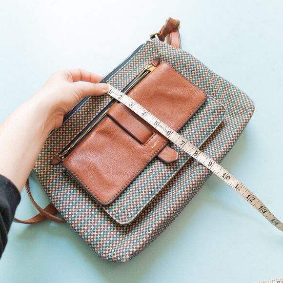 Fossil Kinley Medium Printed Multicolored Woven Knit Leather Crossbody Purse - Picture 8 of 9